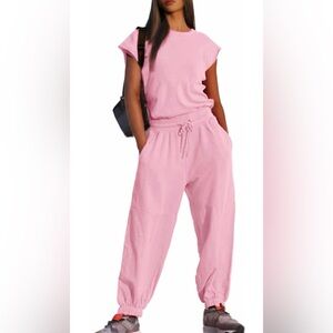 Women's Pink Jogger jumpsuit with Drawstring Waist